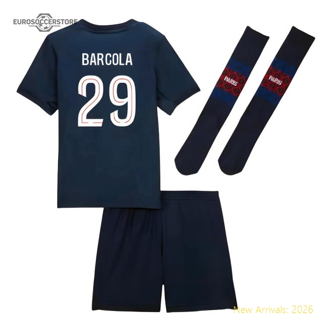 2025-2026 PSG Home Little Kids Mini Kit (Barcola 29)-Vantage Point Soccer